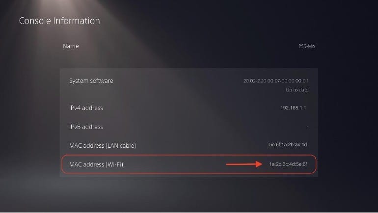 find mac address For Playstation 5 (PS5)